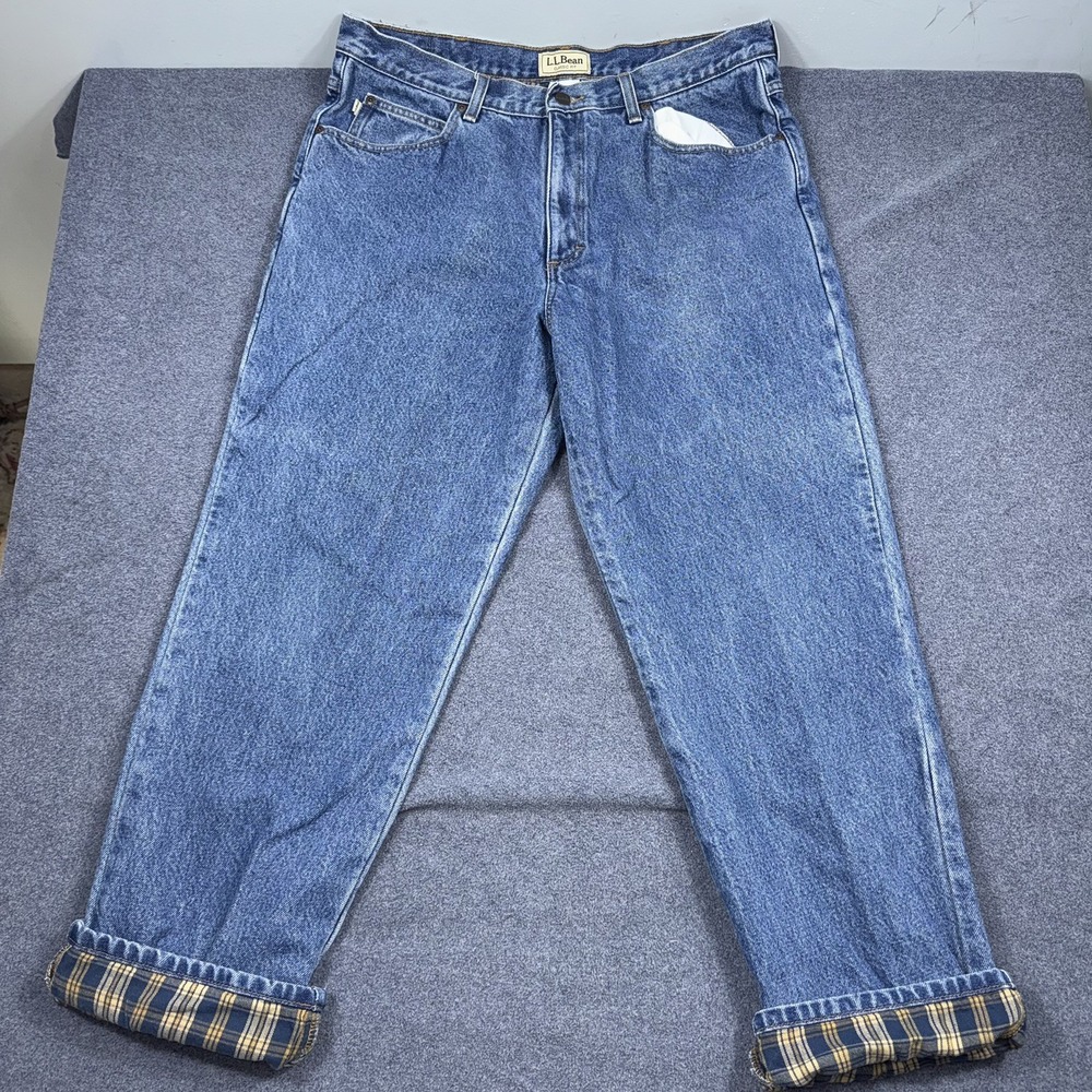 L.L. Bean Jeans Mens 38X30 Classic Fit Blue Flannel Lined Straight Leg Denim